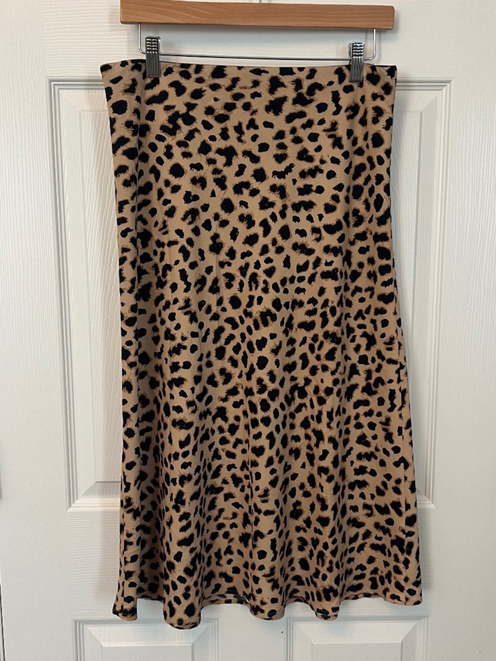Leopard Print Satin Midi Pull On Slip Skirt Parisian Chic Indie Sleaze Size M